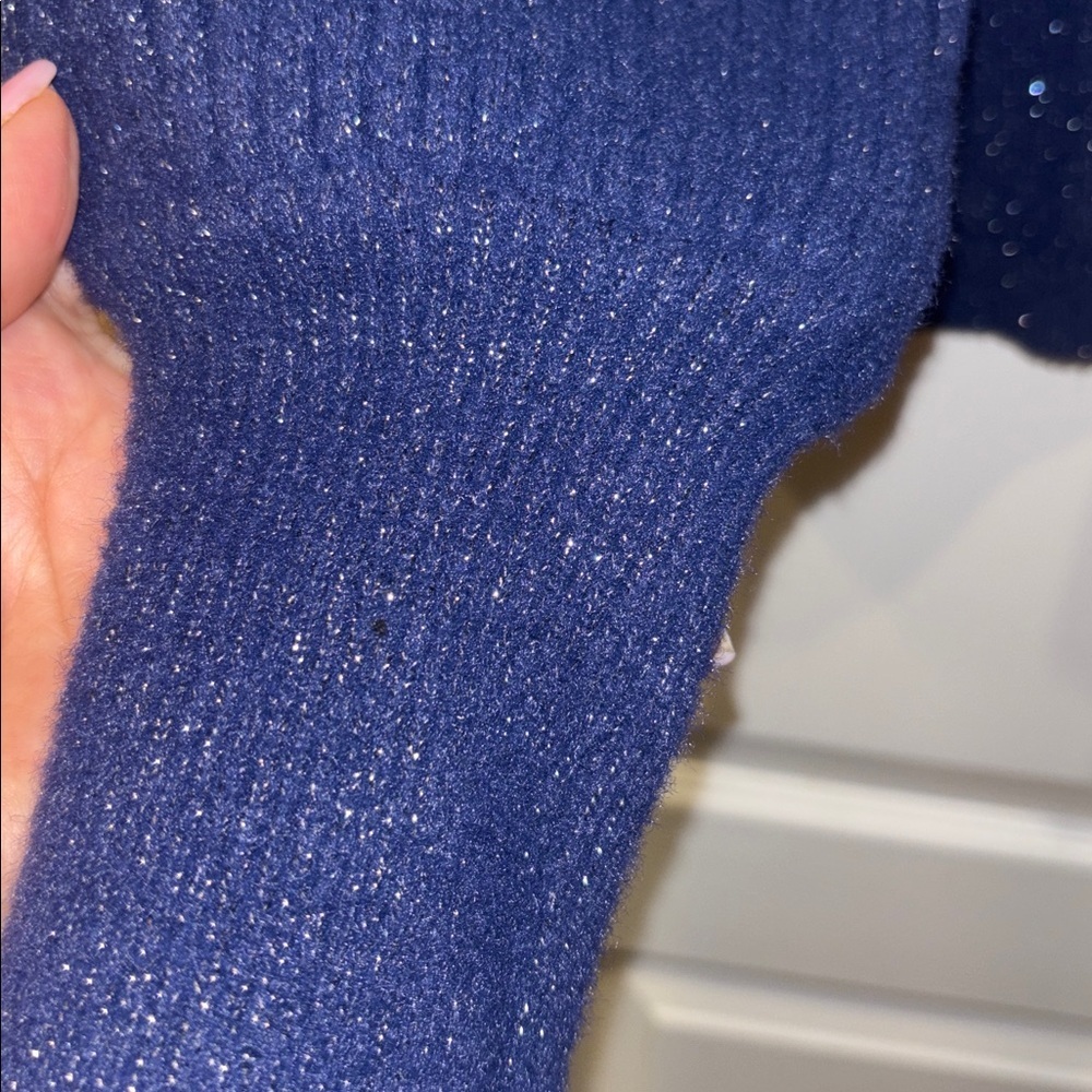 Nanette Lepore Midnight Blue Knit Top METALLIC THREADING THROUGHOUT
PUFF L/S - Picture 5 of 14